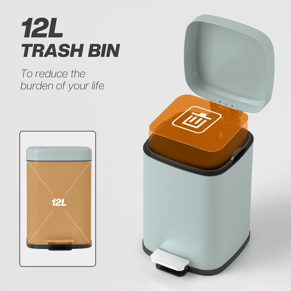 HOMCOM Light Green Pedal Kitchen Bin with Soft Close Lid 12L Image 8