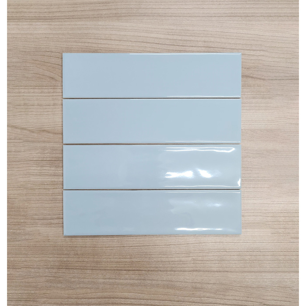 Top Ceramics Light Blue Gloss Flat Bumpy Metro Ceramic Wall Tile 300 x 75mm Image 2