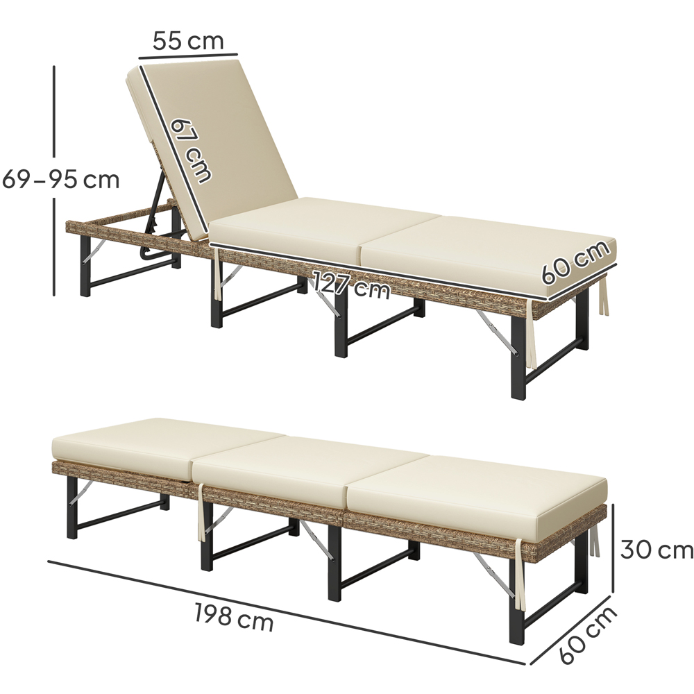 Outsunny Natural 6 Position Adjustable and Folding Rattan Sun Lounger Image 9