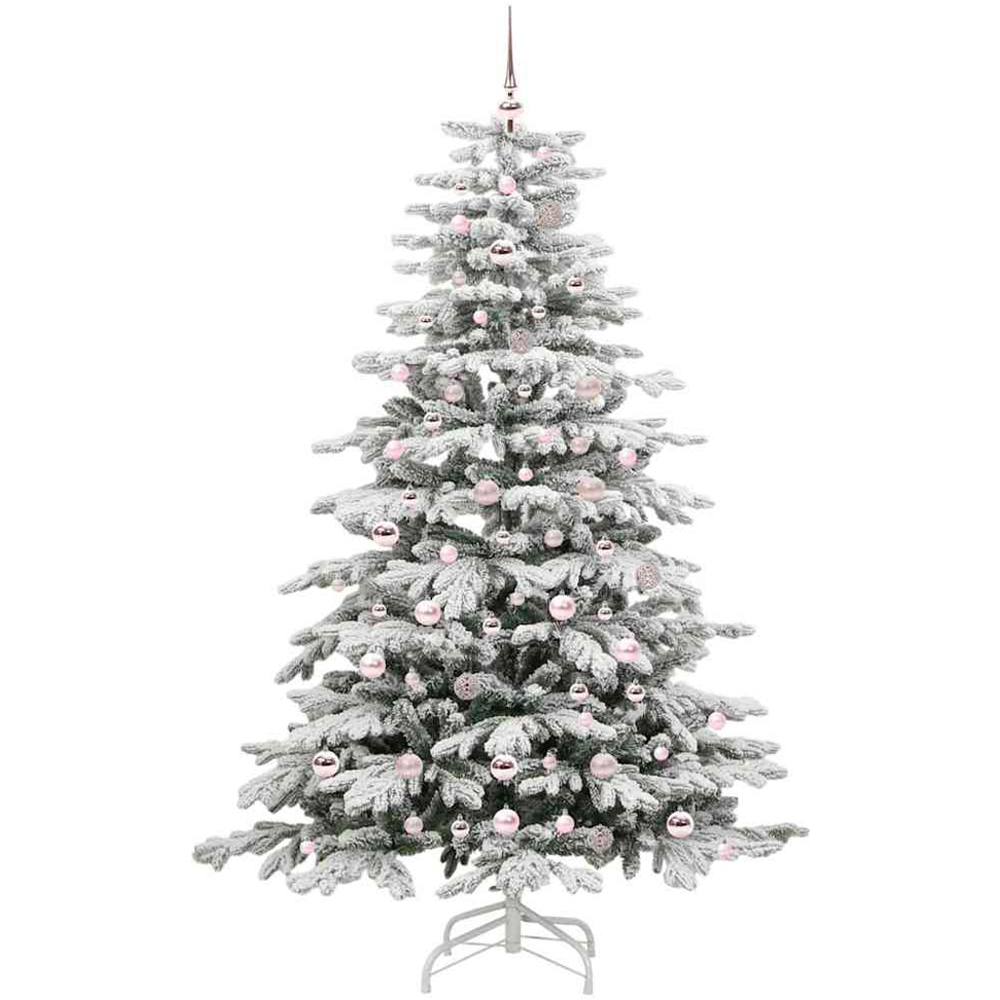 vidaXL Pre-Lit Pink Baubles White Artificial Snow Flocked Christmas Tree 7ft Image 4
