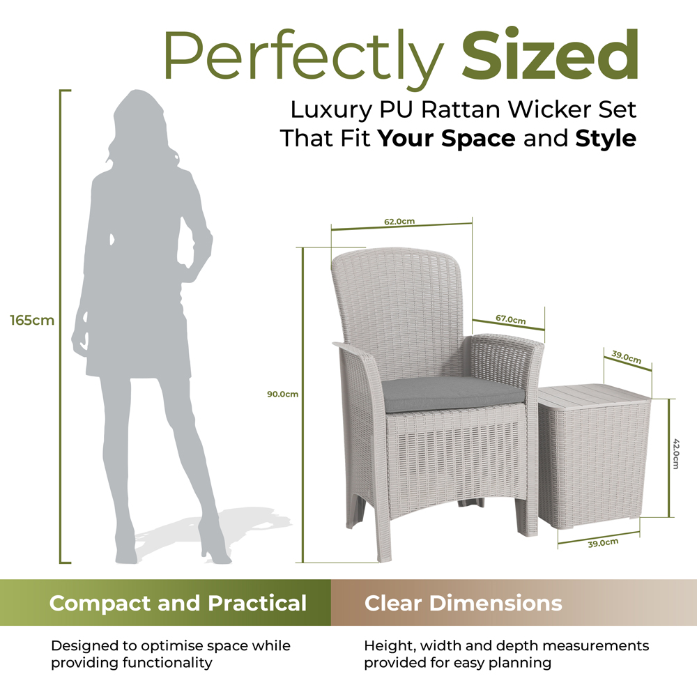 Centurion Supports Ophelia 2 Seater Cream Rattan Armchair Set with Side Table Image 9
