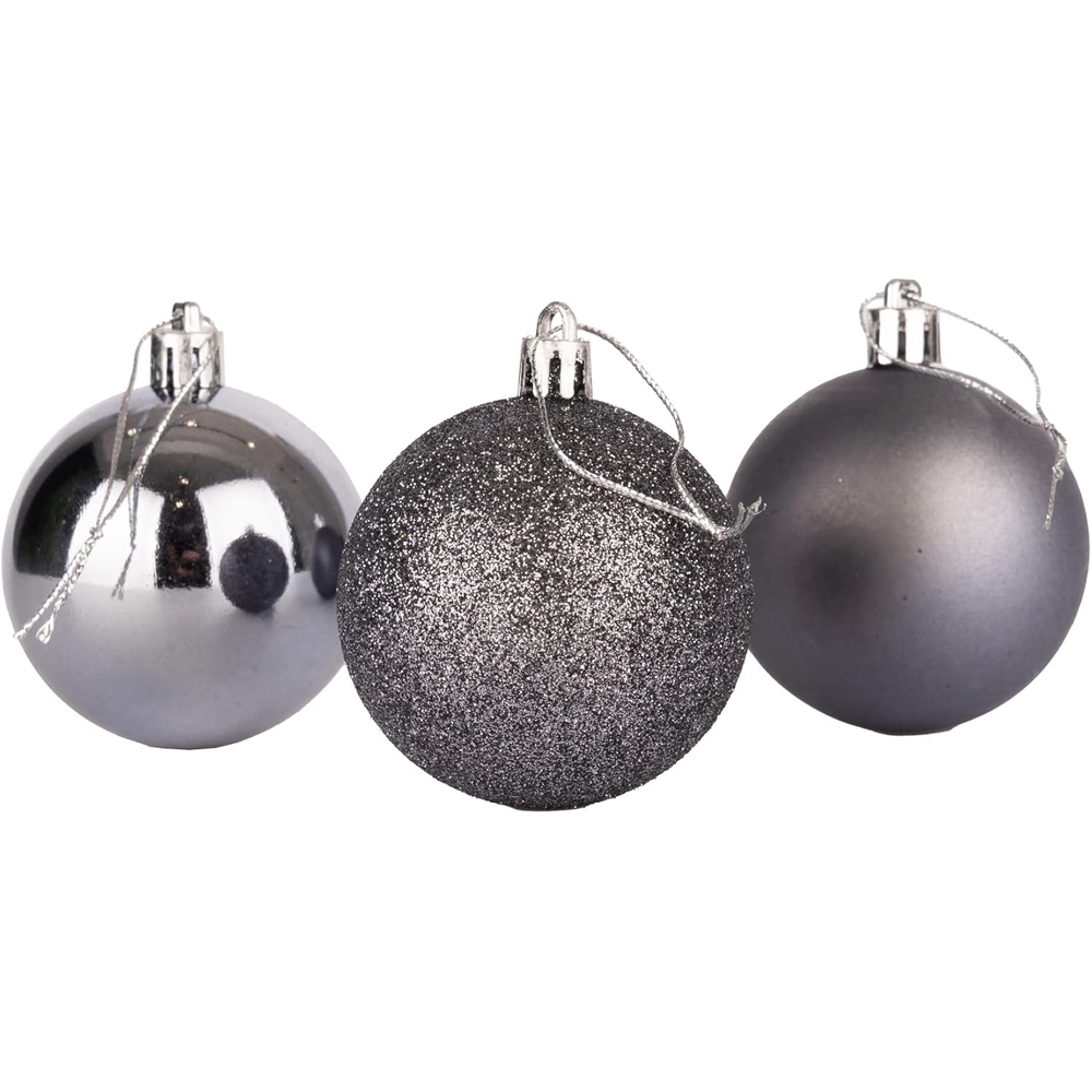 Shatchi 15cm Dark Grey Shatterproof Christmas Bauble 3 Pack Image 1