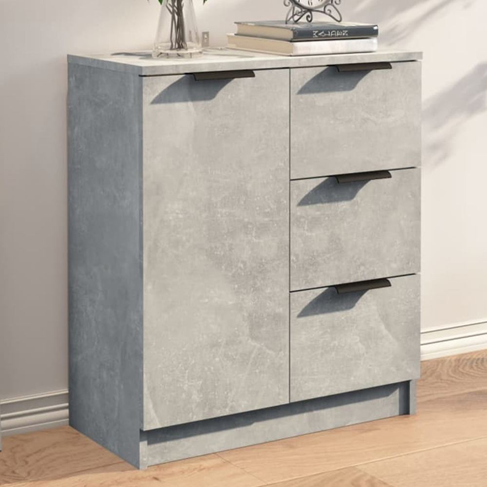 vidaXL Single Door 3 Drawer Concrete Grey Wooden Sideboard Image 1