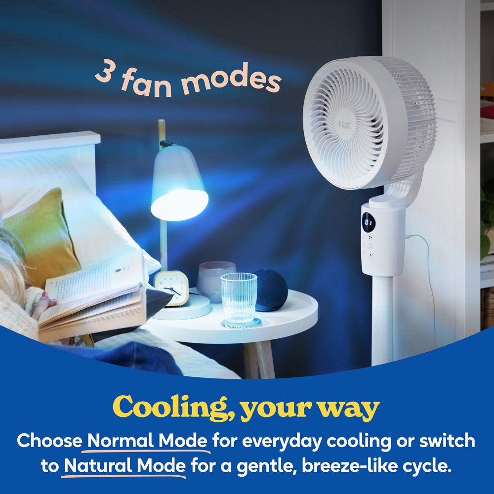 Russell Hobbs 3-in-1 White Height Adjustable Oscillating Pedestal Circulator Fan with Remote Image 7