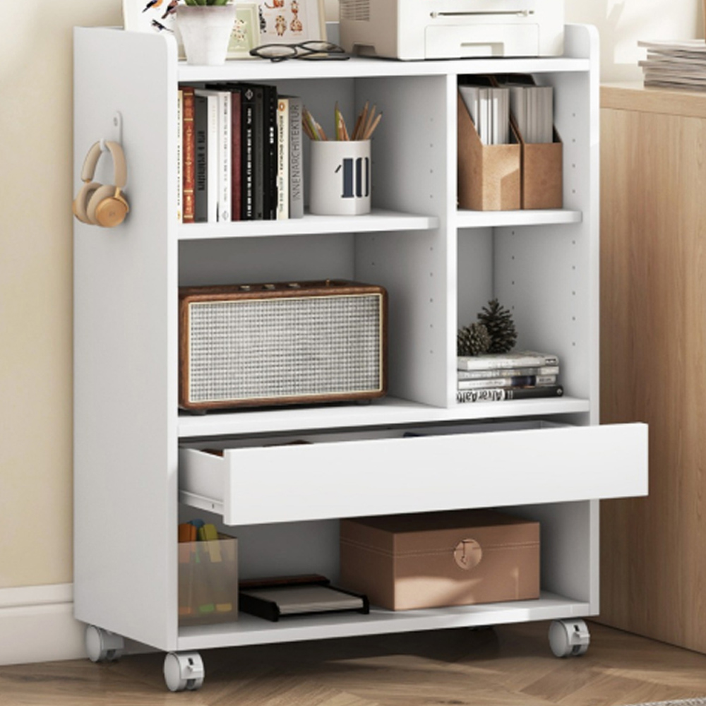 Costway Single Drawer 6 Shelf White Mobile Storage Cabinet with Hooks Image 1