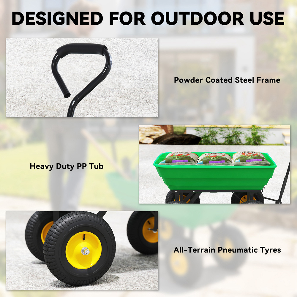 Outsunny 75L Green Heavy Duty Trolley Garden Cart Image 6