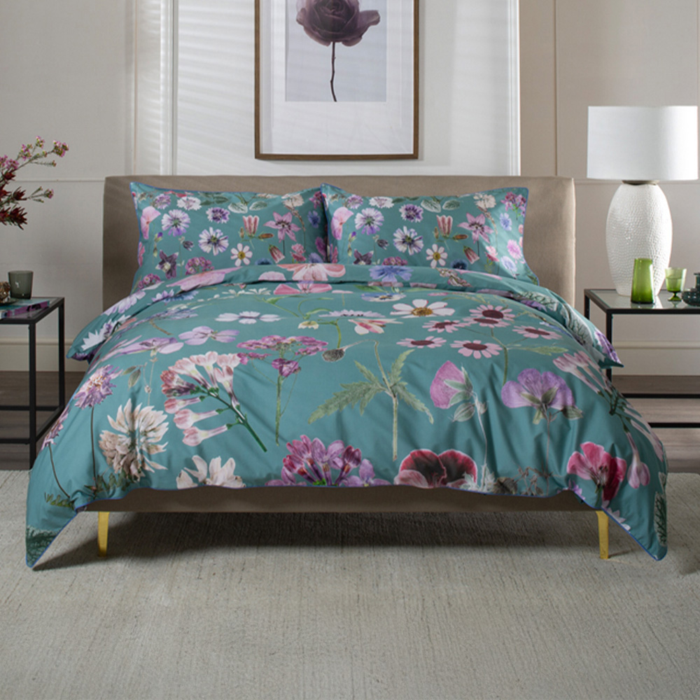 The Lyndon Company Botanical Flower Green Single Duvet Set Image 1