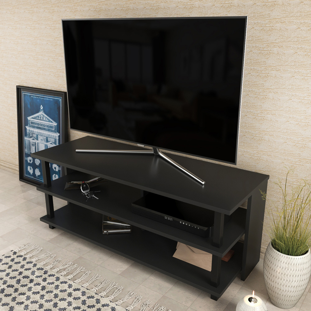 Decorotika Pueblo 4 Open Shelf Black and Anthracite Wide TV Unit Image 5