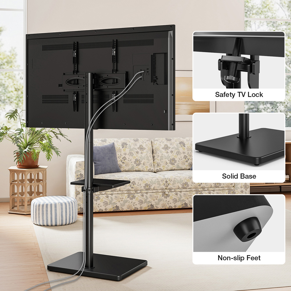 TTAP Black and Rectangular Black Base Single Shelf Floor Pedestal TV Stand Image 6
