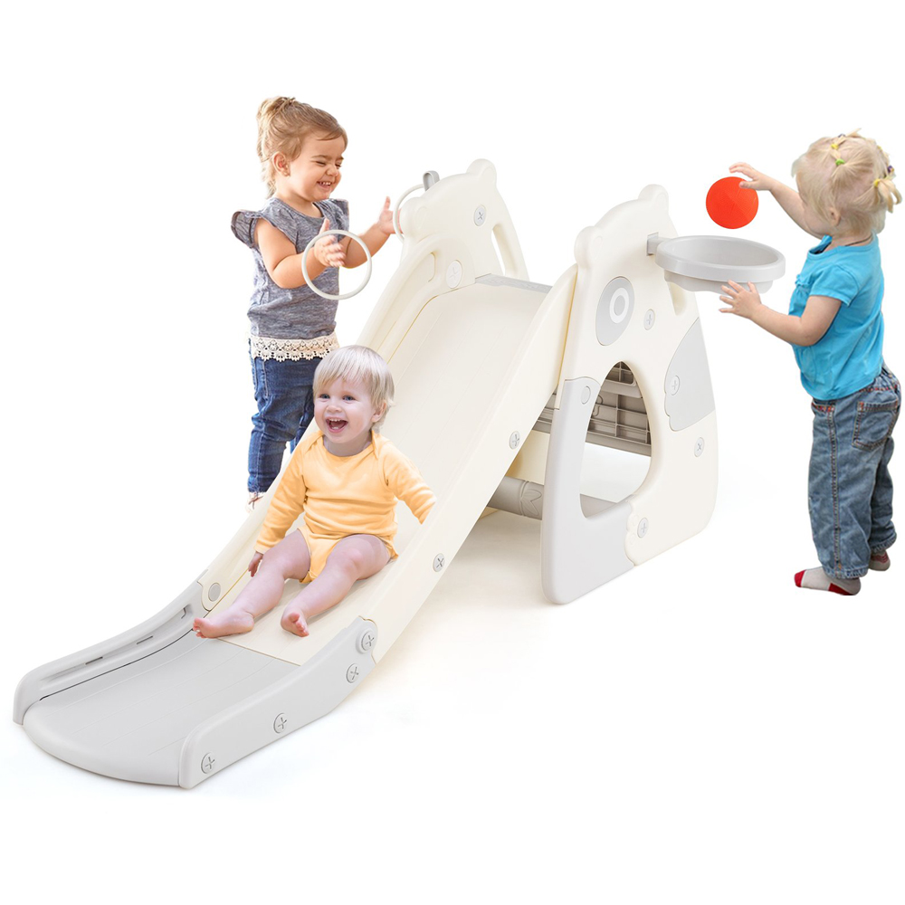 Costway Toddler Grey Foldable Slide with Basketball Hoop and Ball Image 3