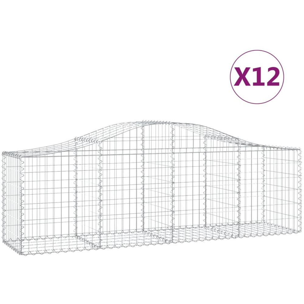 vidaXL Silver Galvanised Iron Arched Gabion Basket 200 x 50 x 60/80cm 12 Pack Image 2