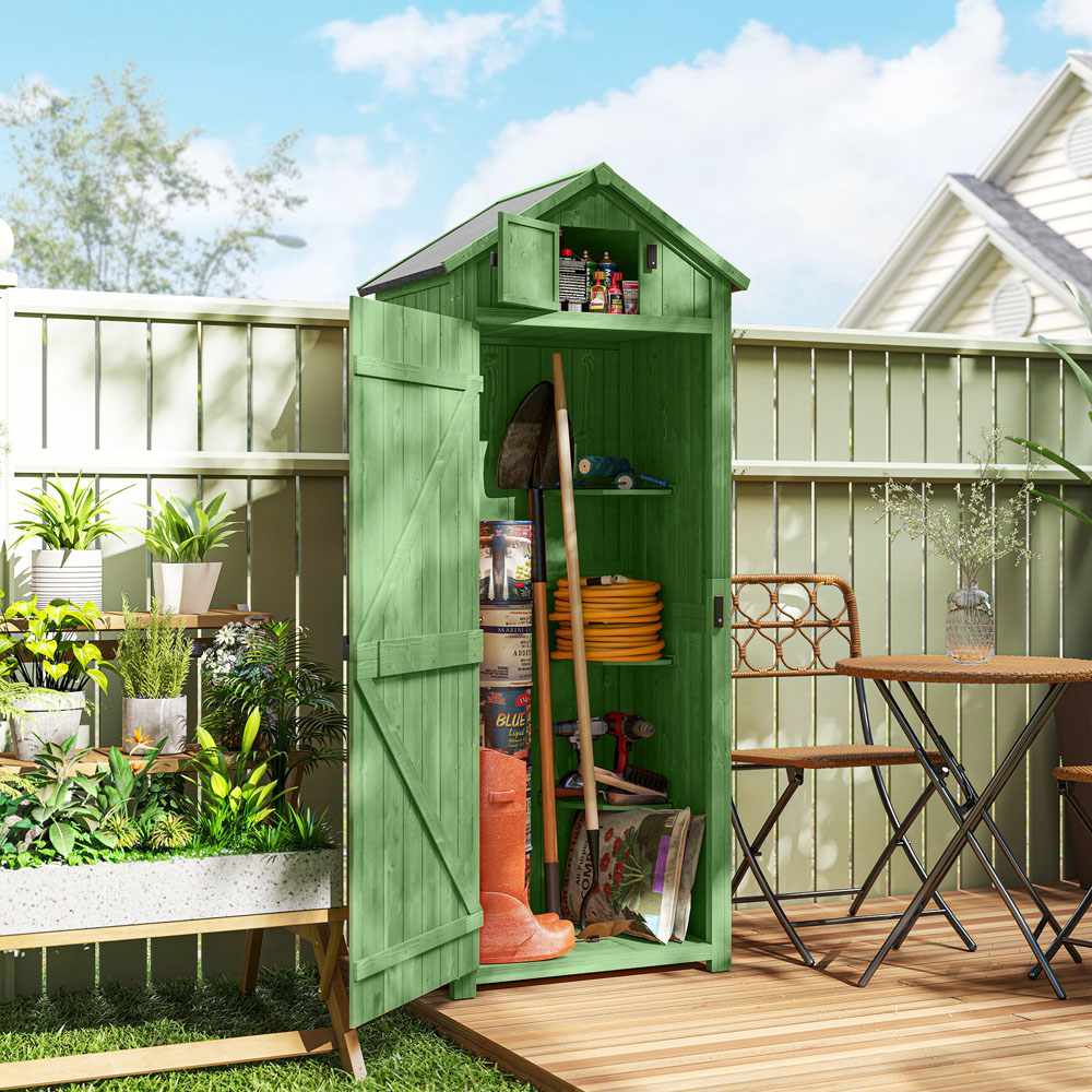 Outsunny 2.5 x 1.8ft Green Wooden Garden Tool House Shed Image 2