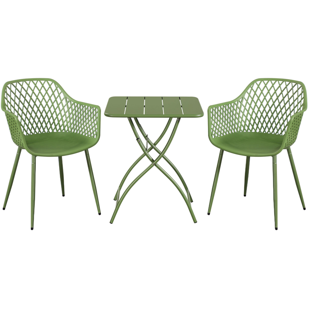 Core Products 2 Seater Moss Green Lattice Design Square Metal Foldable Table Garden Bistro Set Image 2