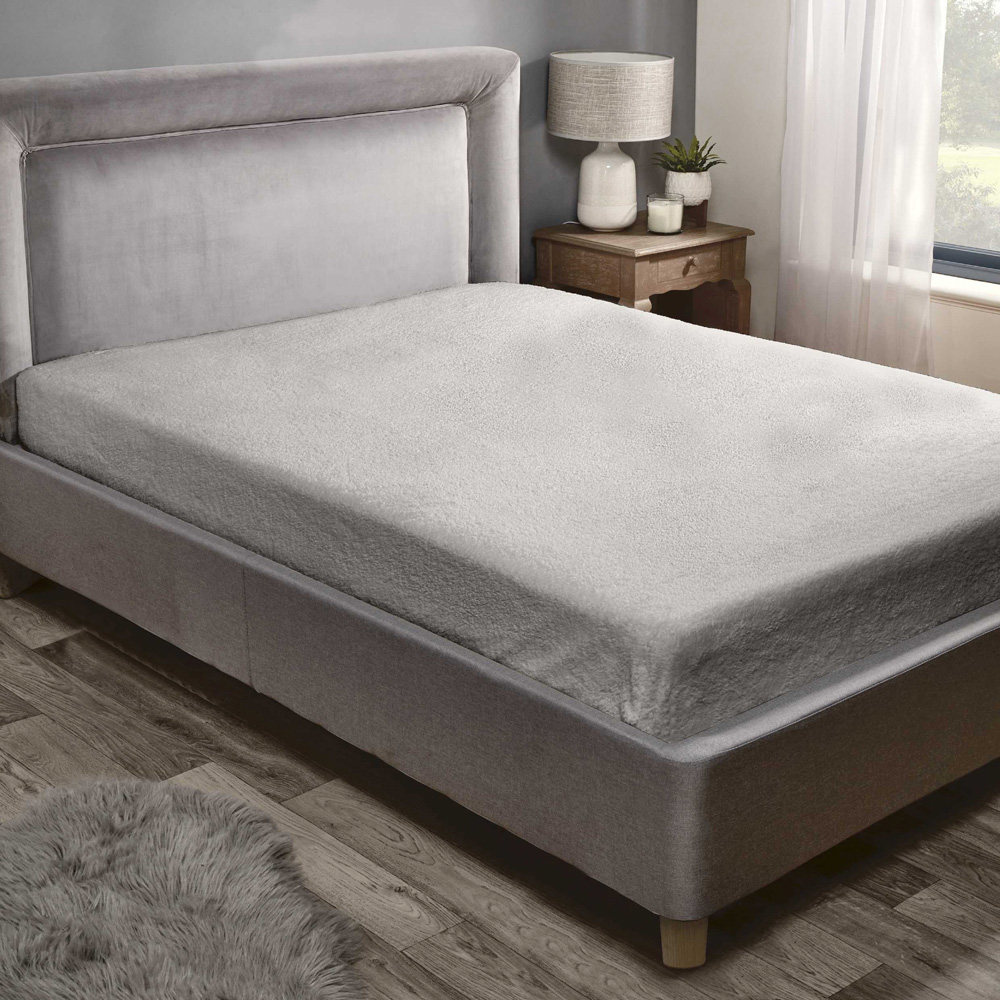 Rapport Home Teddy Double Silver Fitted Bed Sheet Image 2
