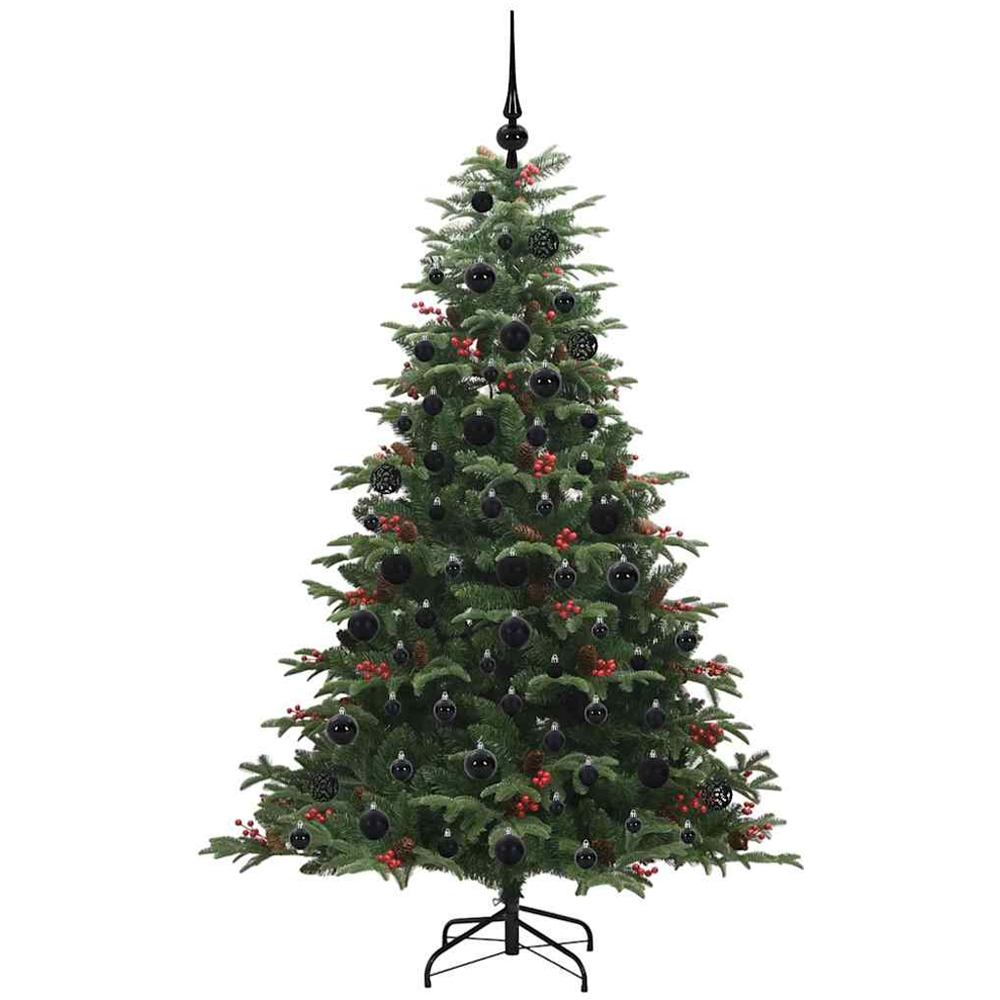 vidaXL Pre-Lit Warm White LED and Black Baubles Green Artificial Christmas Tree with Stand 6ft Image 2