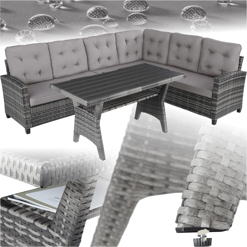 tectake Catania 6 Seater Grey Garden Corner Sofa with Cushions Image 2