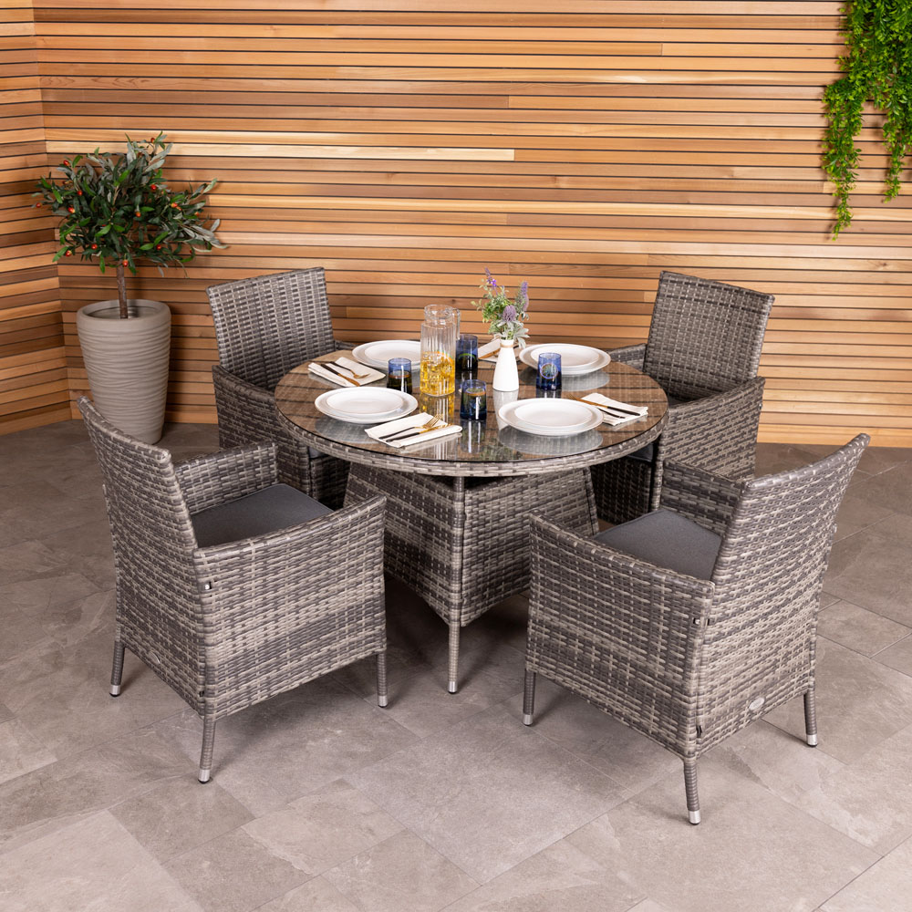 Charles Bentley Rattan 4 Seater Dining Set Grey Image 6