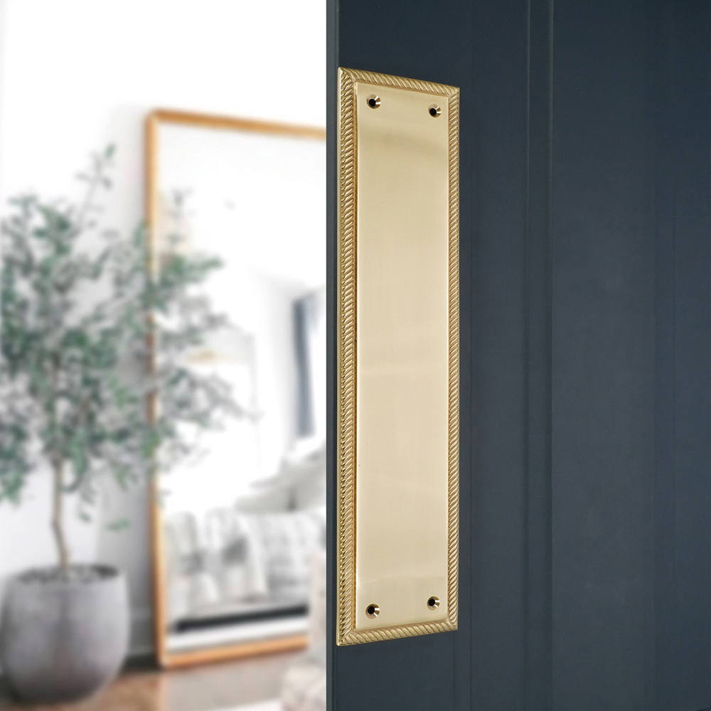 Spira Brass Georgian Plain Square Polished Brass Finger Plush Plate 300mm Image 2