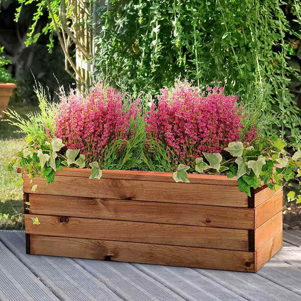 Lechuza Hortico Brown Trough Wooden Planter 31.5cm Image 2