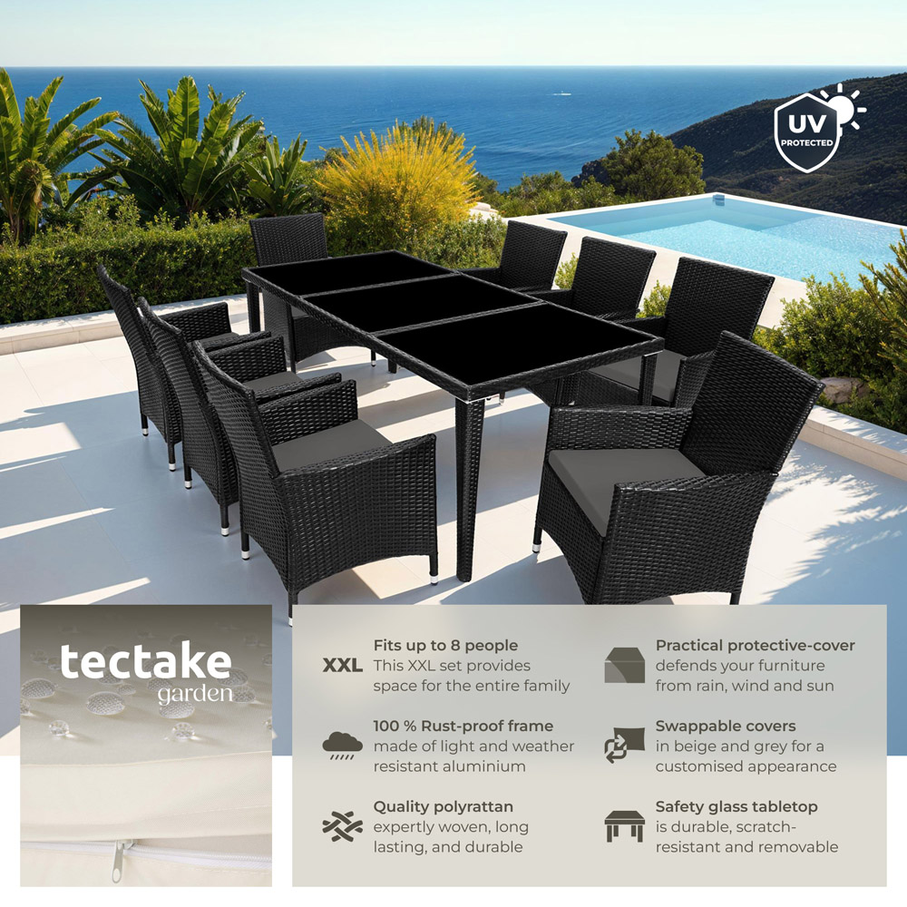 tectake Menorca 8 Seater Black Dining Table Set with Cover Image 8