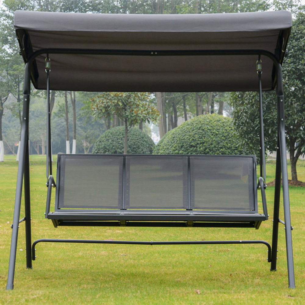 Outsunny 3 Seater Grey Garden Swing Chair with Canopy Image 1