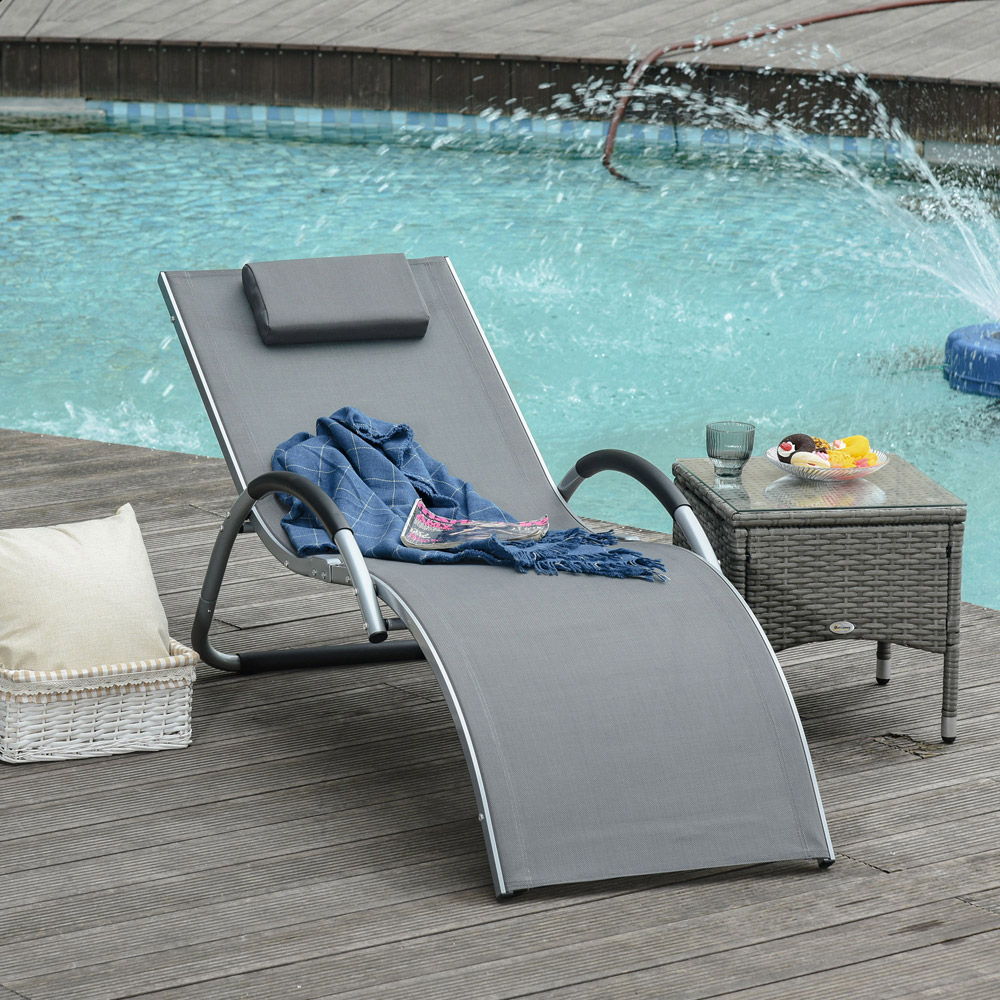 Outsunny Dark Grey Ergonomic Sun Lounger with Removable Headrest Image 4
