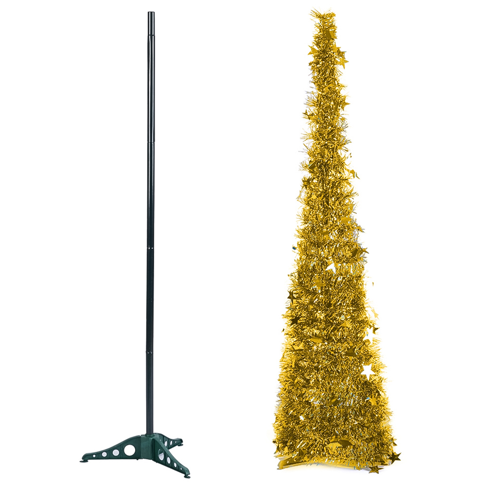 Living and Home Gold Pop Up Tinsel Christmas Tree with Base 4ft Image 1