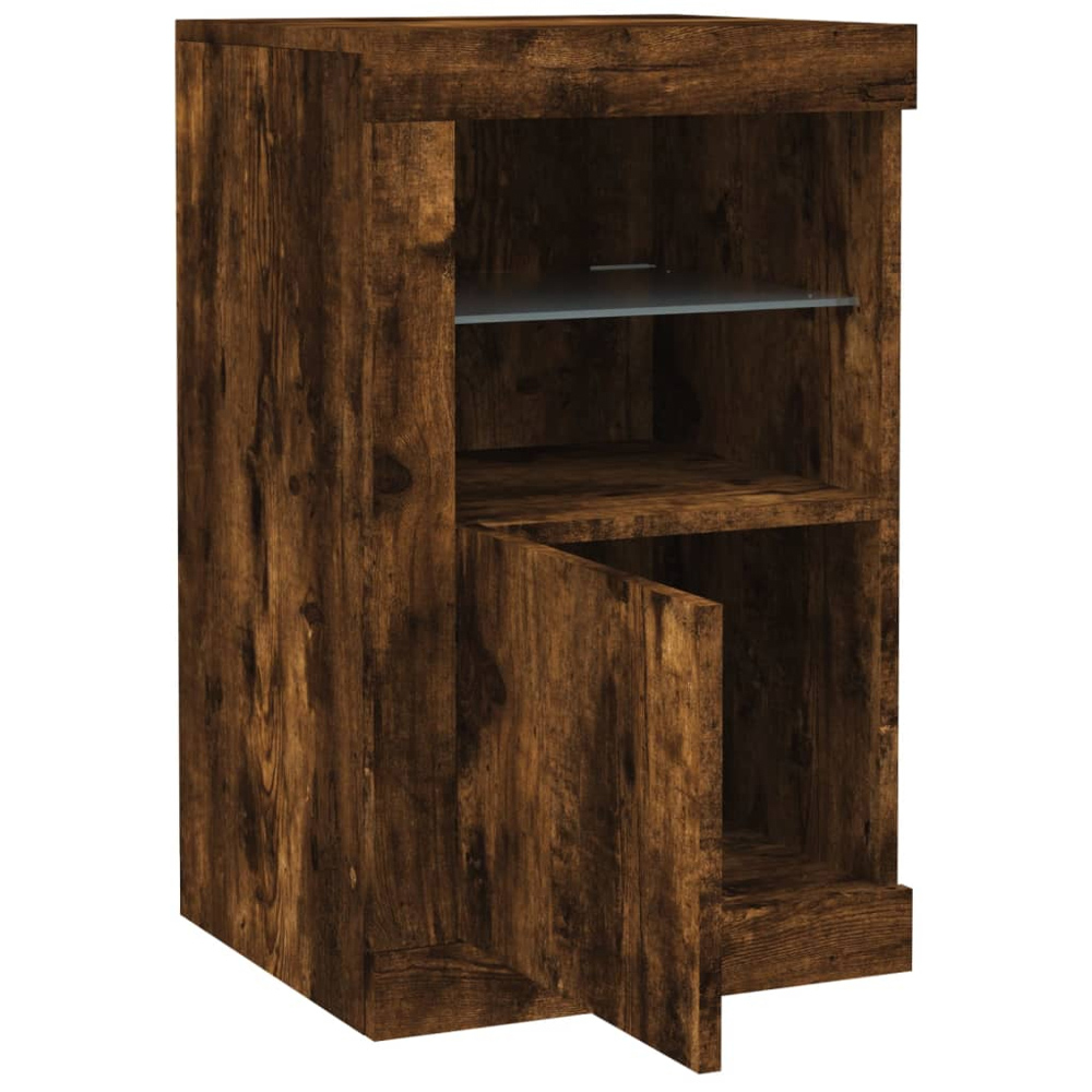 vidaXL 2 Shelf Single Door Smoked Oak Side Cabinet with LED Lights Set of 2 Image 5
