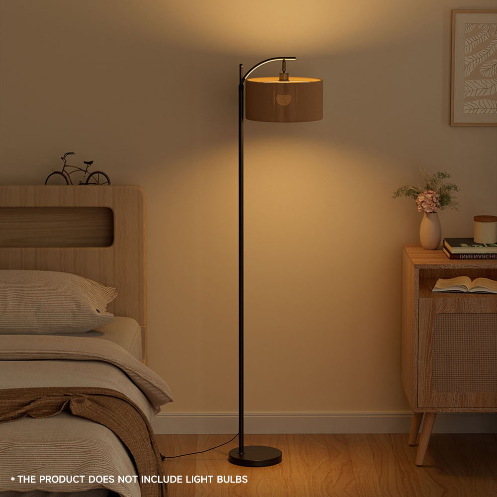 Living and Home Black and Natural Hand-Woven Rattan Floor Lamp with Foot Switch Image 7