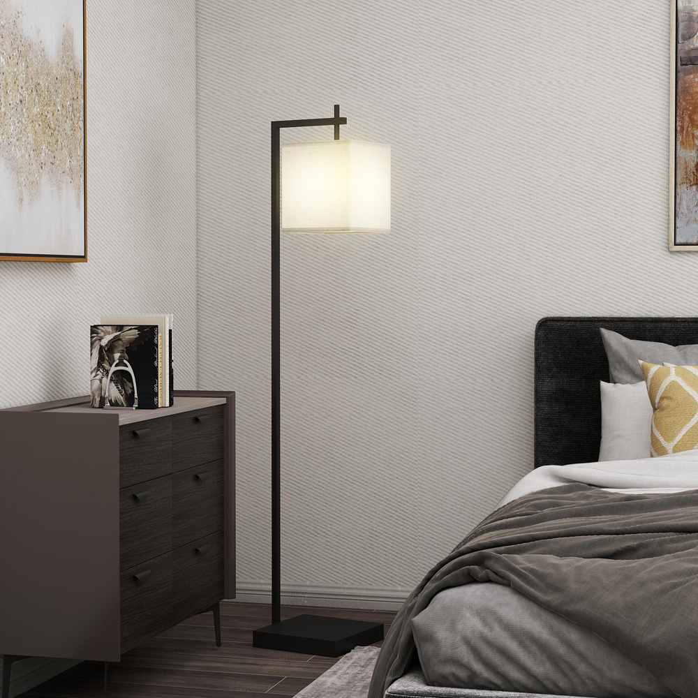 HOMCOM Linen Shade Black Modern LED Floor Lamp with 10 Brightness Levels Image 2