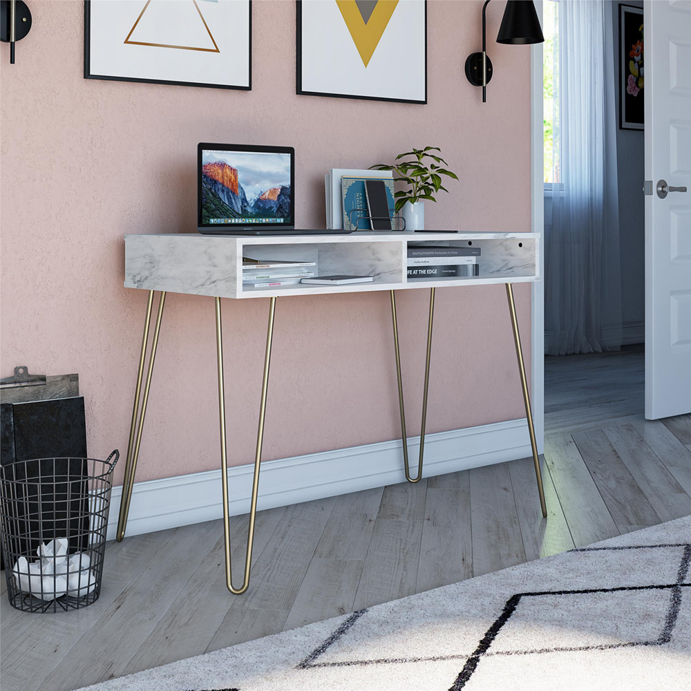 Novogratz Athena 2 Shelf Laptop Desk Faux Marble Image 8