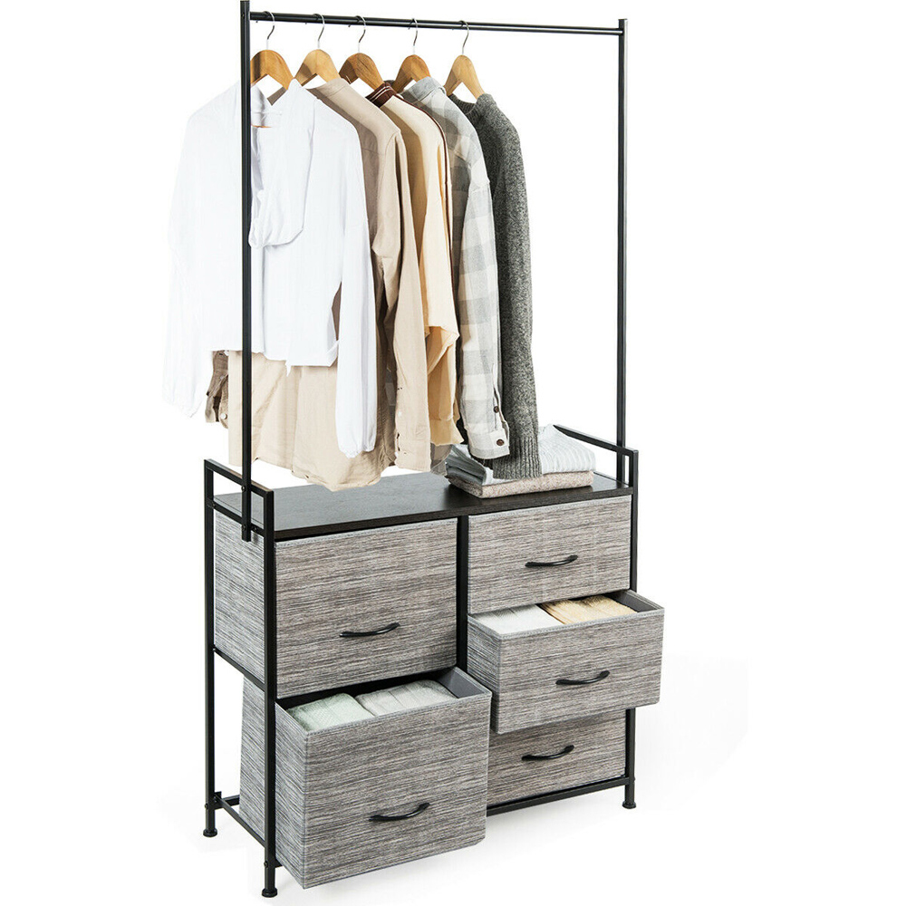 Costway 5 Drawer Storage Unit with Clothes Rack Image 4
