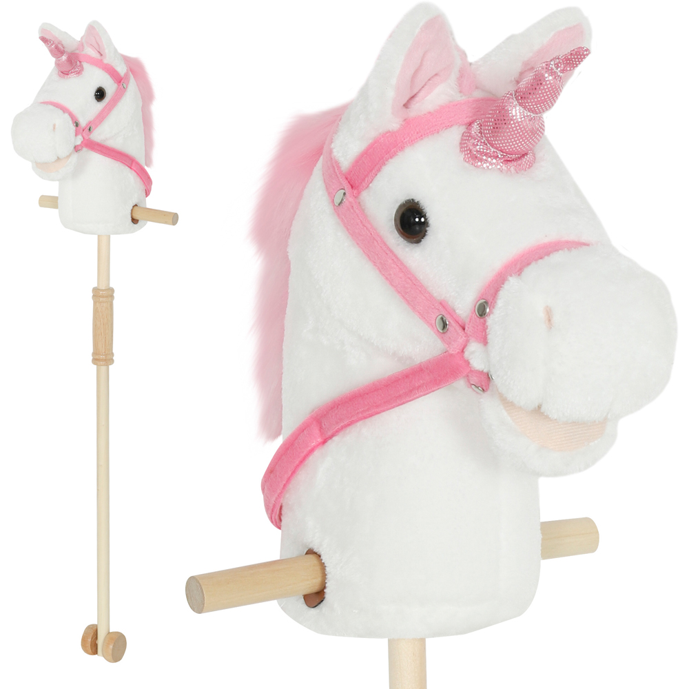 Tommy Toys AIYAPLAY White Ride On Wooden Stick Horse Toy with Wheels Pony Sound Effects Image 3