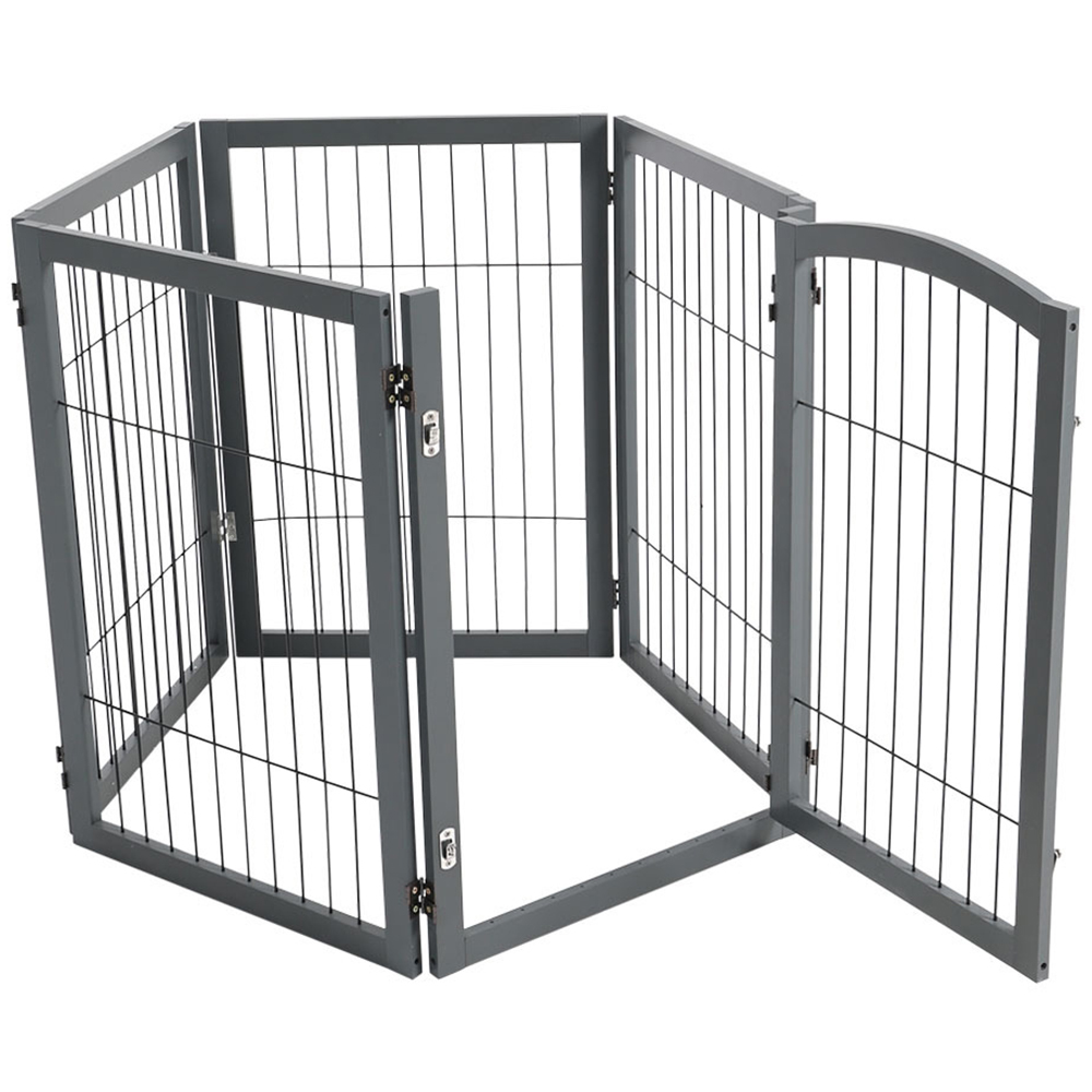 H&O Direct 5 Panel Grey Freestanding Wooden Foldable Pet Playpen Image 2