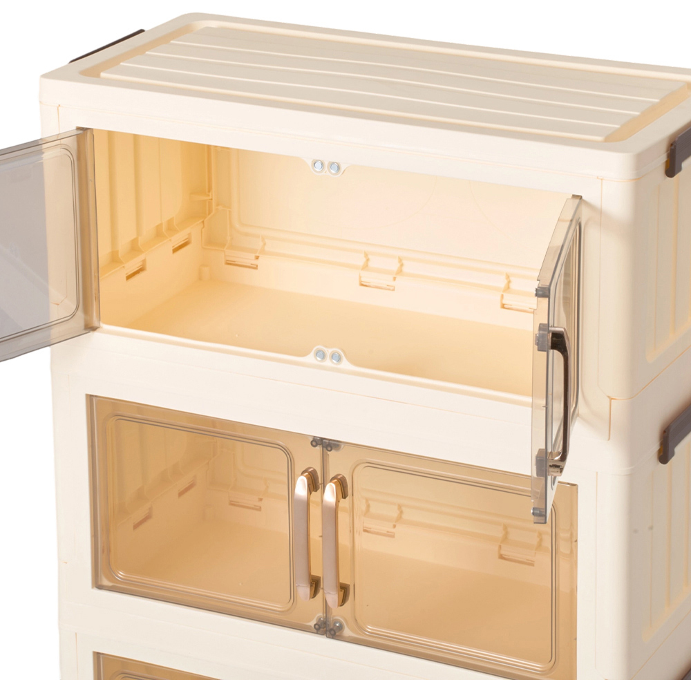 Living and Home 4 Tier Cream Clear Foldable Rolling Plastic Storage Cabinet Image 5