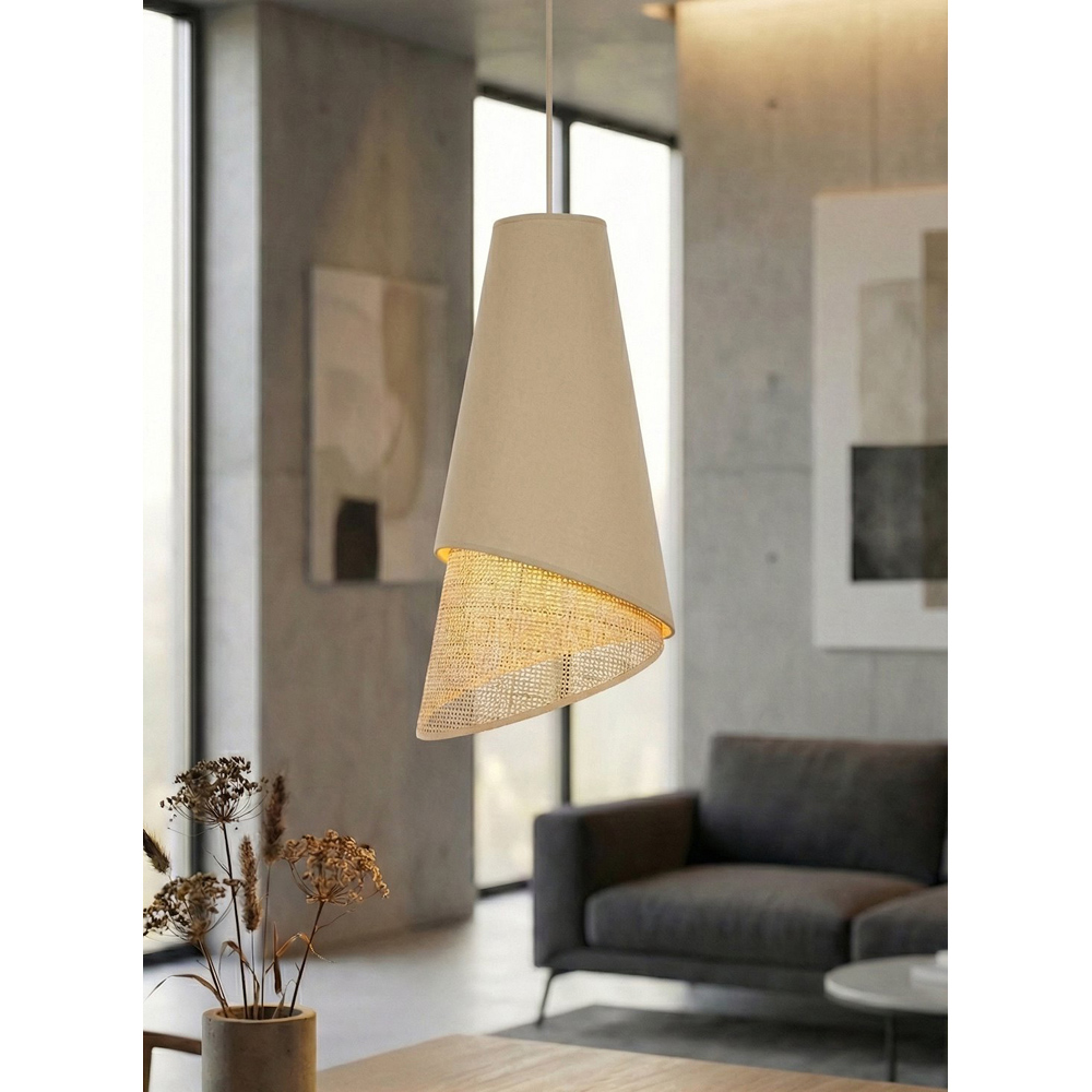Emibig Moda 3 Light Beige and Rattan E27 Ceiling Pendant Light Image 7