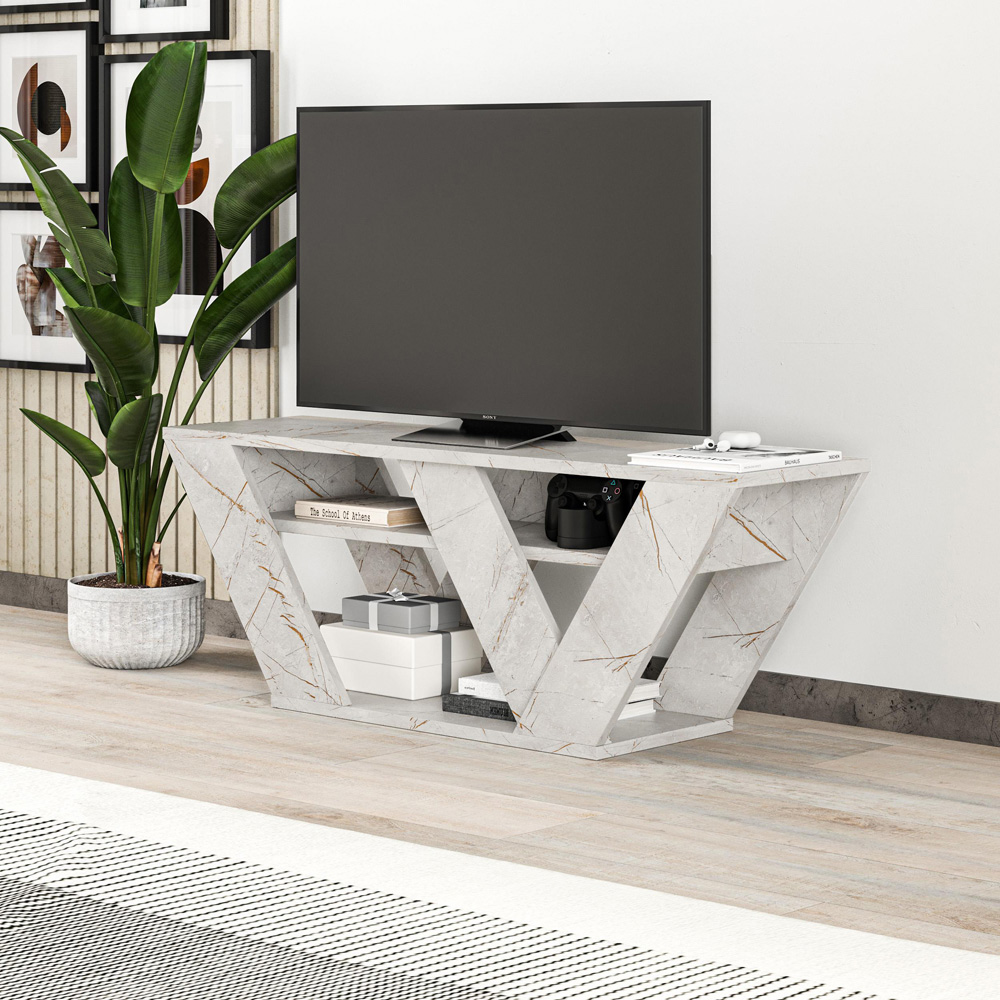 Decortie Pipralla 2 Shelf Gold Marble Effect Modern TV Unit Image 4