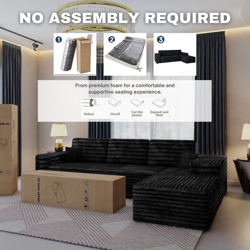Sliding Wardrobes 4U 3 Seater L Shaped Black Corner Sofa with Reversible Chaise Image 6