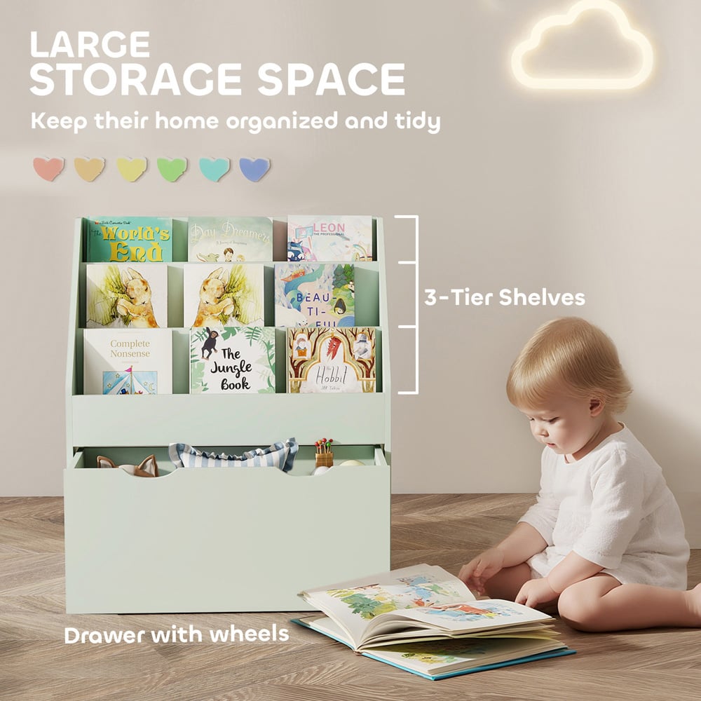 AIYAPLAY 3 Shelf Single Drawer Green Kids Bookcase Image 8