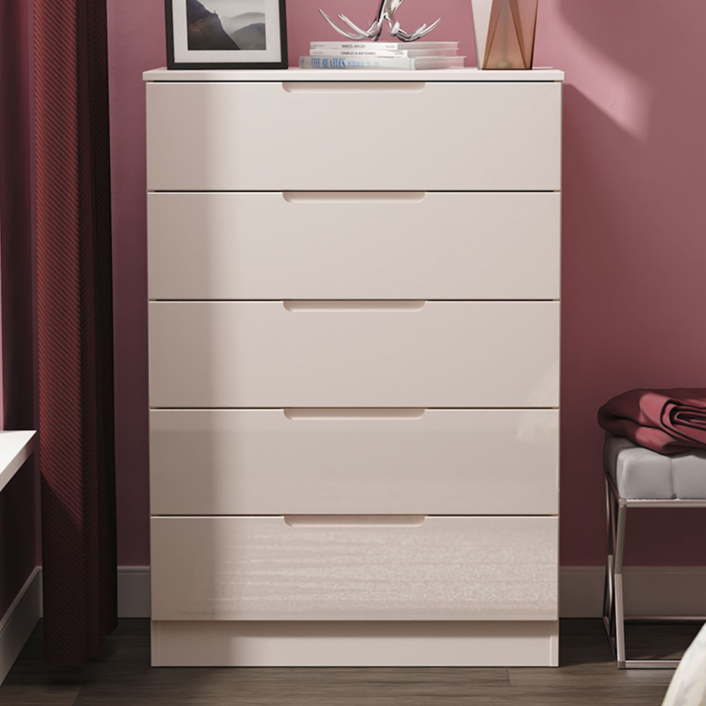 Crowndale Milan 5 Drawer Kashmir Gloss and Kashmir Chest of Drawers Ready Assembled Image 1