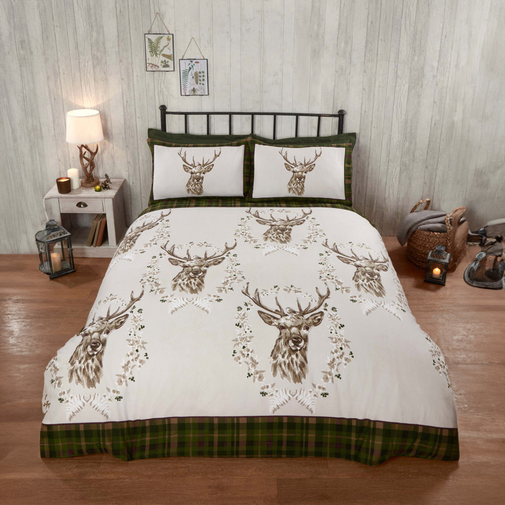 Rapport Home Double Green Brushed Cotton New Angus Stag Duvet Set Image 1