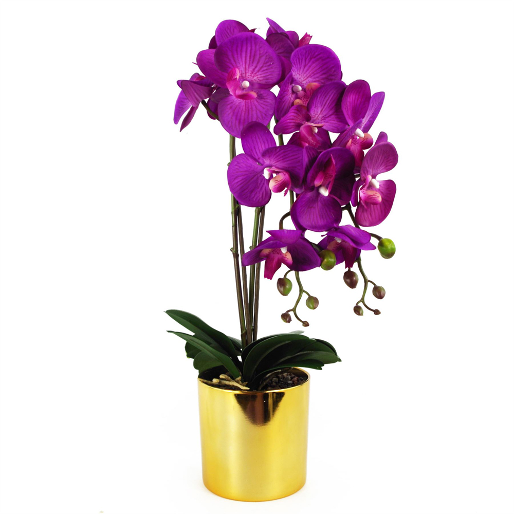 Leaf Large Purple Orchid Artificial Plant with Gold Pot 52cm Image 3