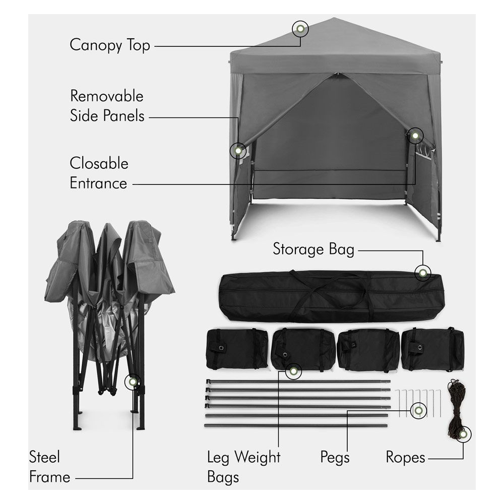 VonHaus 2 x 2m Grey Pop-up Gazebo with Removable Side Panel Image 6