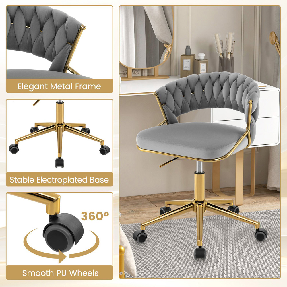 Costway Set of 2 Grey Hand Woven Swivel Desk Chair Image 6