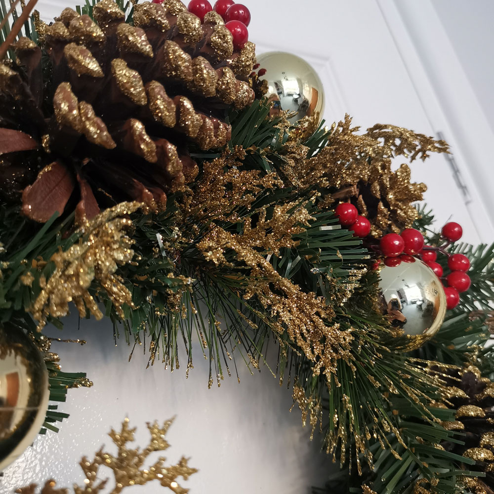 Samuel Alexander Gold Dressed Christmas Wreath with Baubles Pinecones and Berries 40cm Image 3