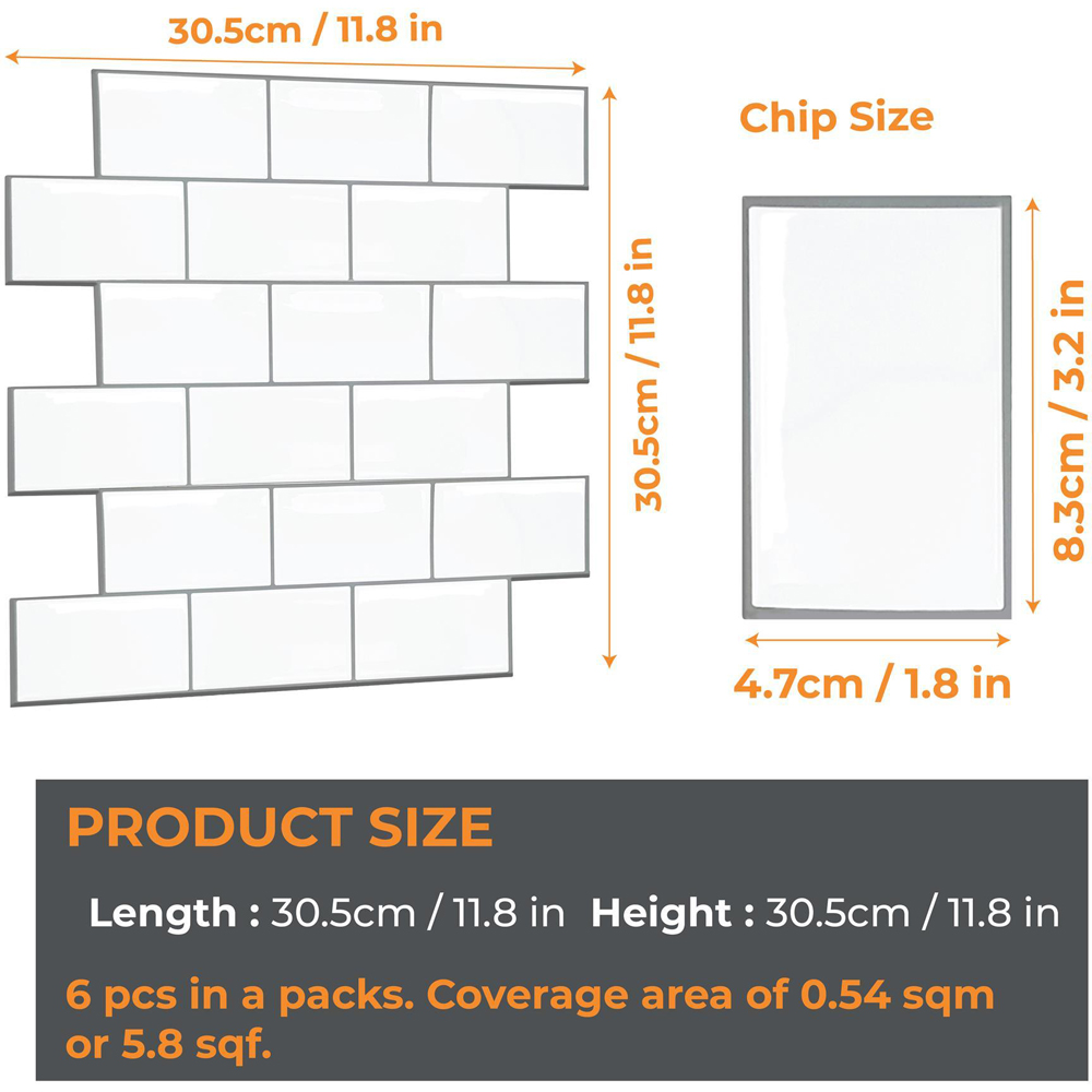 Walplus London Metro Classic Brick Brilliant White 3D Peel and Stick Backsplash Tile Sticker 6 Pack Image 8