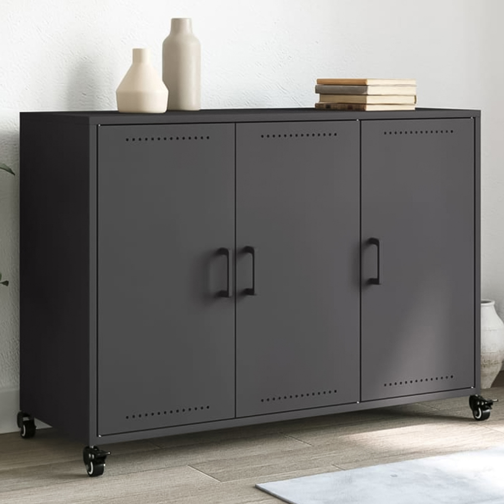 vidaXL 3 Door Black Metal Sideboard Image 1