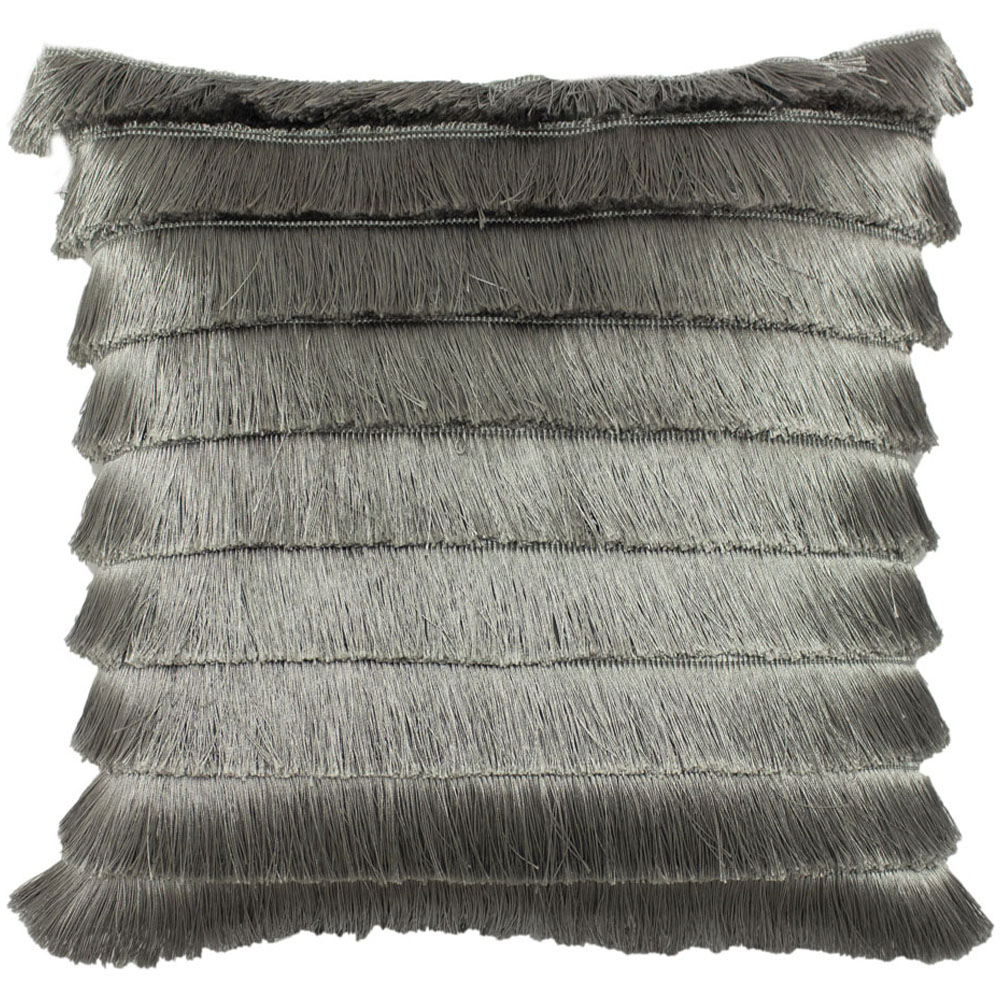 furn. Flicker Silver Fringed Cushion Image 1