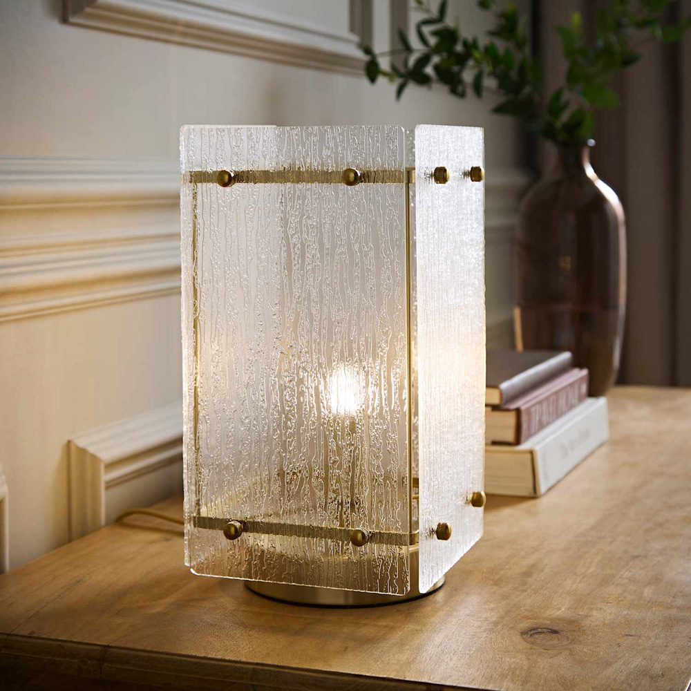ValueLights Darcy Frosted Textured Acrylic Shade Brushed Gold Table Lamp with Bulb Image 5