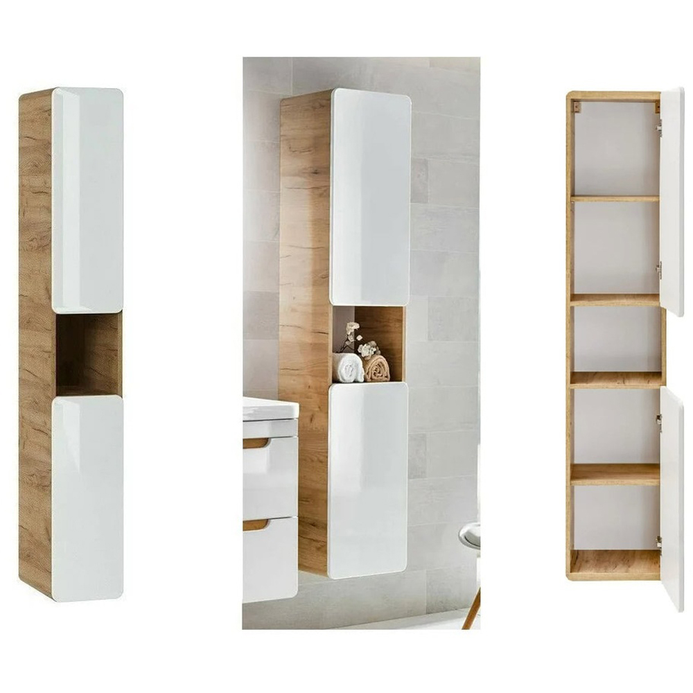 Impact Furniture Aruba White Gloss Oak 3 Piece Wall Hung Bathroom Furniture Set Image 4